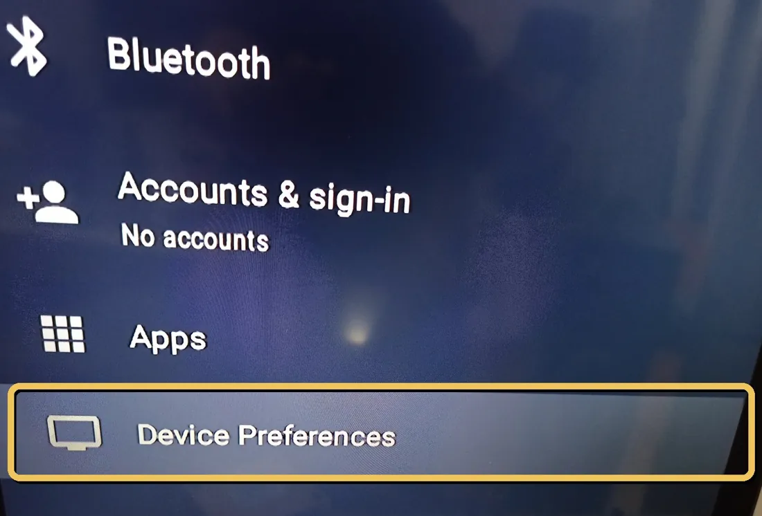 Device Preferences in the Settings menu